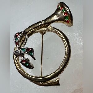 Vintage French Horn Pin #holidays #Christmas # Bag Decor # scarfed/Jacket Decor